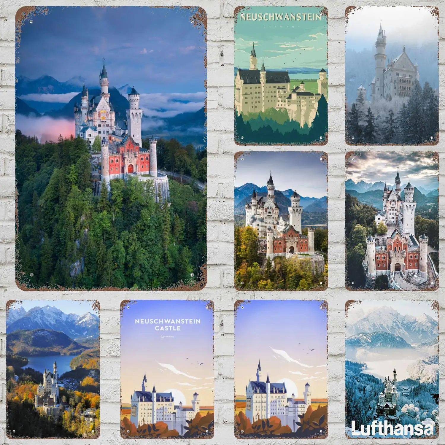 neuschwanstein castle Vintage Metal Tin Signs Posters Decor Retro Metal Plaque Wall Art Decor for Garage Bar