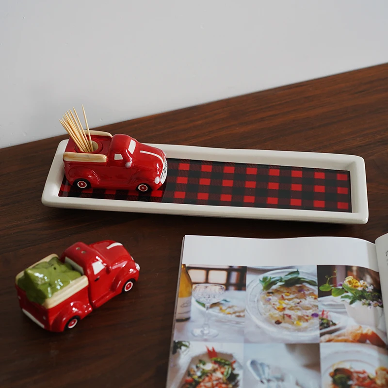 Export original sheet hand-painted Christmas lattice ceramic Dim sum tray toothpick box seasoning bottle festival dinner plate