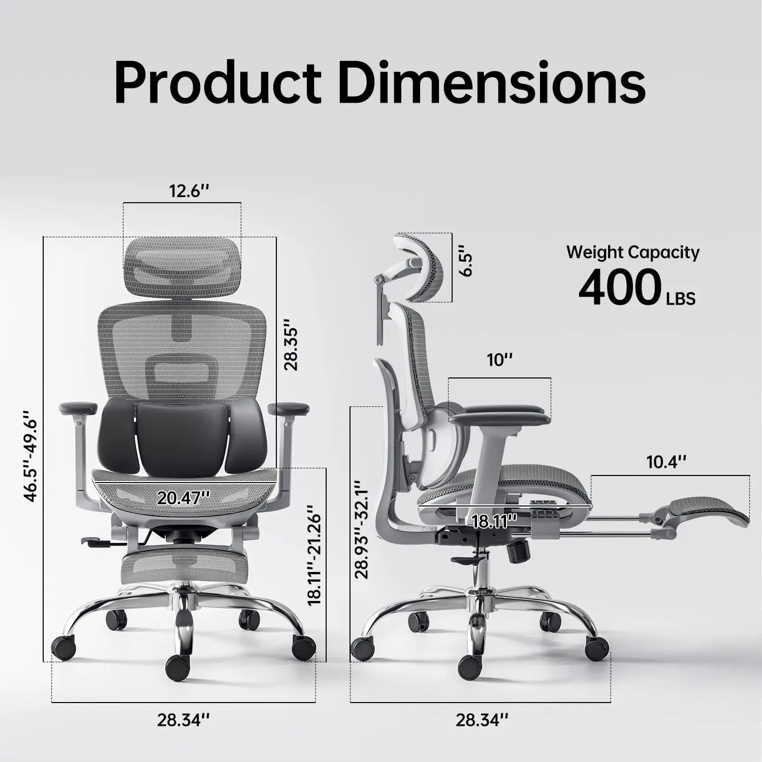 Ergonomic Office Chair 3-Zone Dynamic Lumbar Support Adjustable Headrest SGS Class 4 Gas Clylinder and Flip-Up Armrests