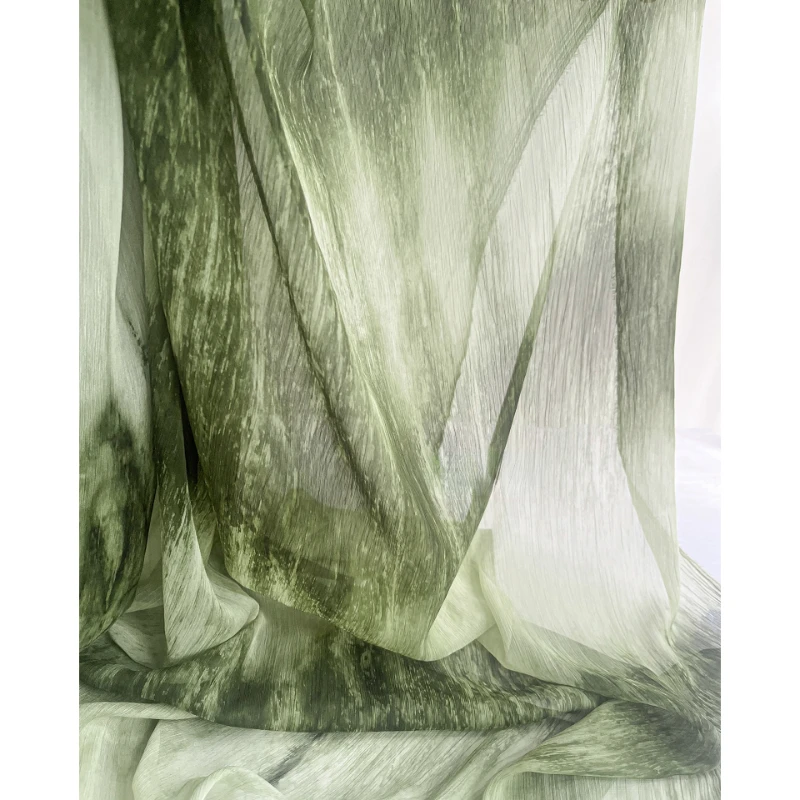 Green Gradient Lightweight Semi Transparent Artistic Stir Dye Dress, Clothing Designer Fabric