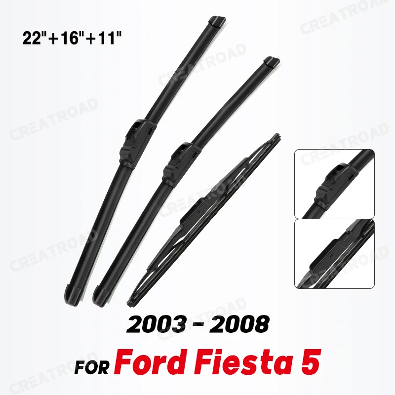  Wiper Front & Rear Wiper Blades Set For Ford Fiesta 5 Hatchback 2003 - 2008 Windshield Windscreen Window 22\