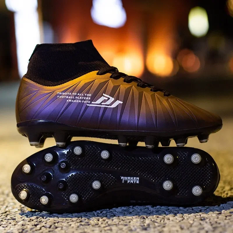 

High Quality Men Women Soccer Shoes Light Cleats Training Football Sock Boots Ankle Sport Long Spike Sneakers Turf Futsal