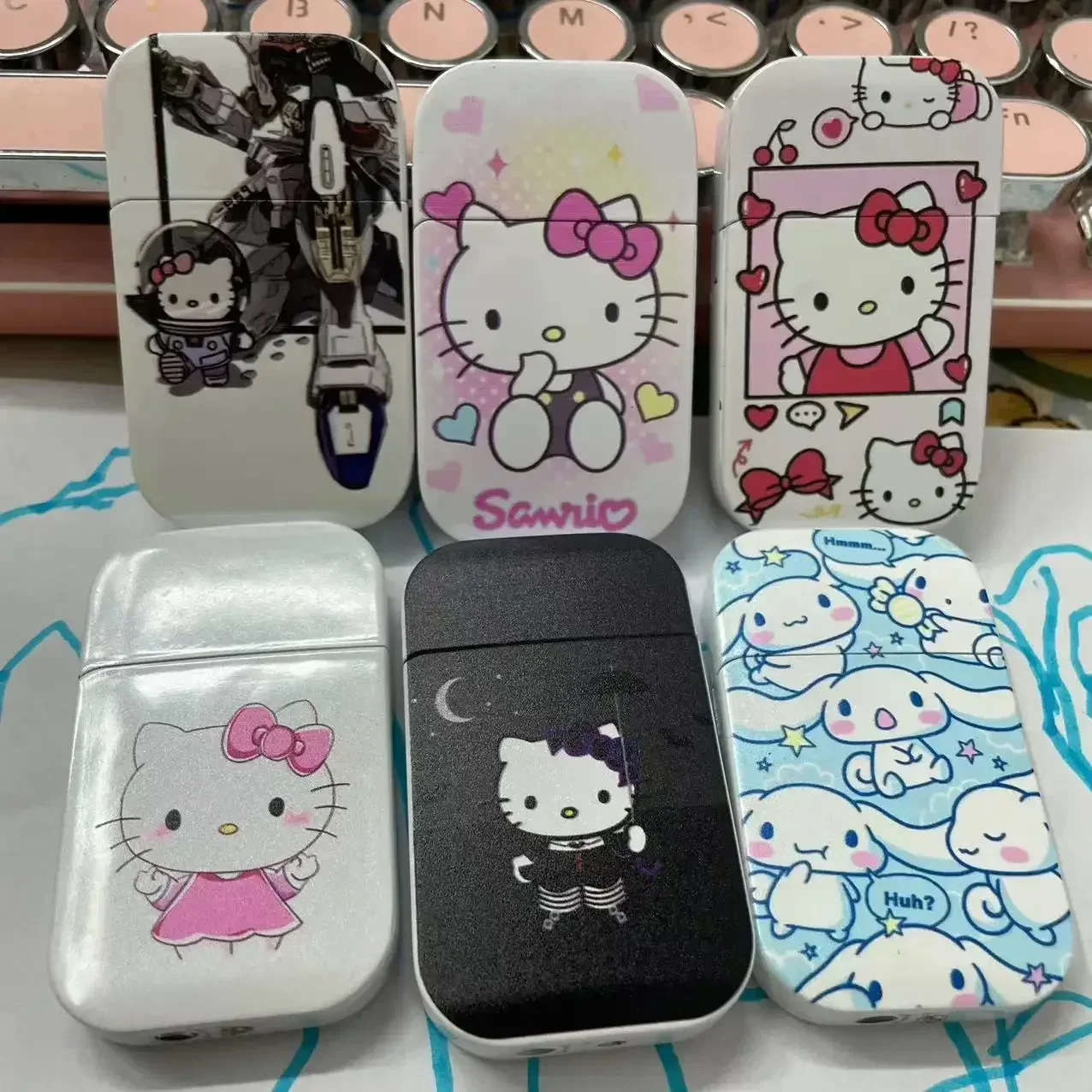 

Kawaii Hello Kitty Kuromi gas lighter cute cartoon Cinnamoroll creative pink flame cigarette lighters ins high value boyfriend