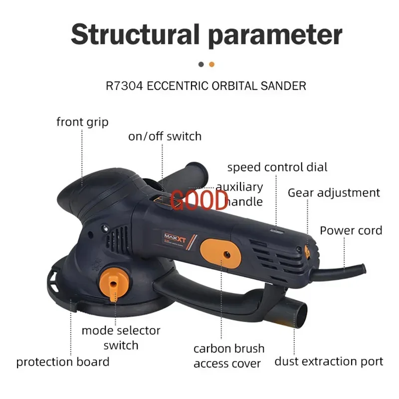 350 Вт 5,0 мм случайная орбита шлифовальная машина 6-дюймовая электрическая орбита шлифовальная машина с цифровым дисплеем регулятор скорости шлифовальный полировщик с наждачной бумагой