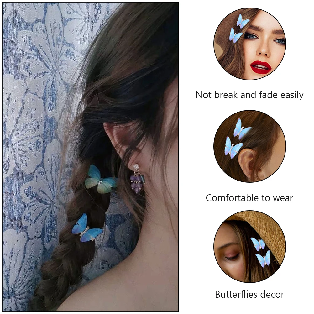 

6pcs Clip Girls Butterflies Hair Accessories Hair Clips Girls Hairpin Accessories Bright Color Durable Women Hairstyle Party