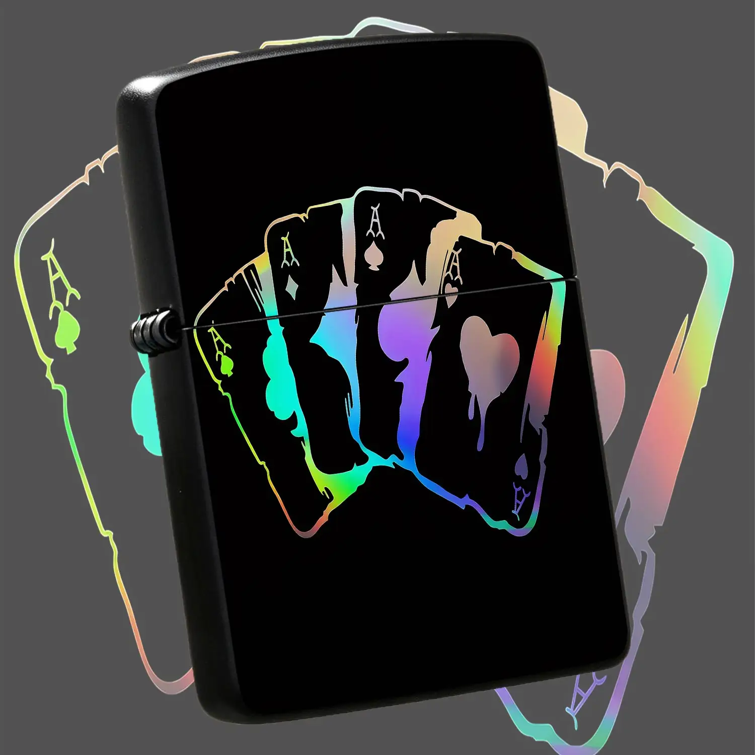Holographic Rainbow 4 Aces Playing Cards Decorative Lighter, Trendy Melting Dripping Style Portable Ignition Accessory, Ideal for Daily Gathering, Game Night, Party, Unique Exquisite Gift for Card Lovers and Friends A Humorous And Interesti