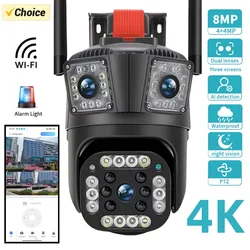 Wifi PTZ Camera 4K 8MP Outdoor Dual Lens three-screen AI Auto Tracking IP Camera CCTV Audio Video Surveillance P2P V380