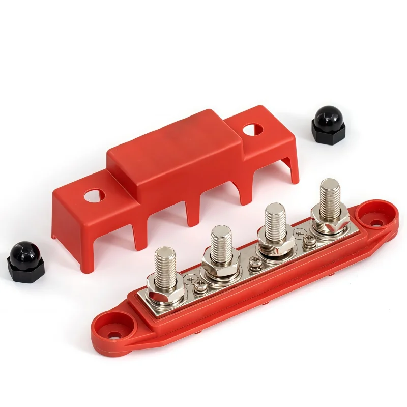 12V-48V 250A Bus Bar Terminal Battery Power Distribution Block With Cover M8 M10 Screw 4 for Automobile Boat RV Truck