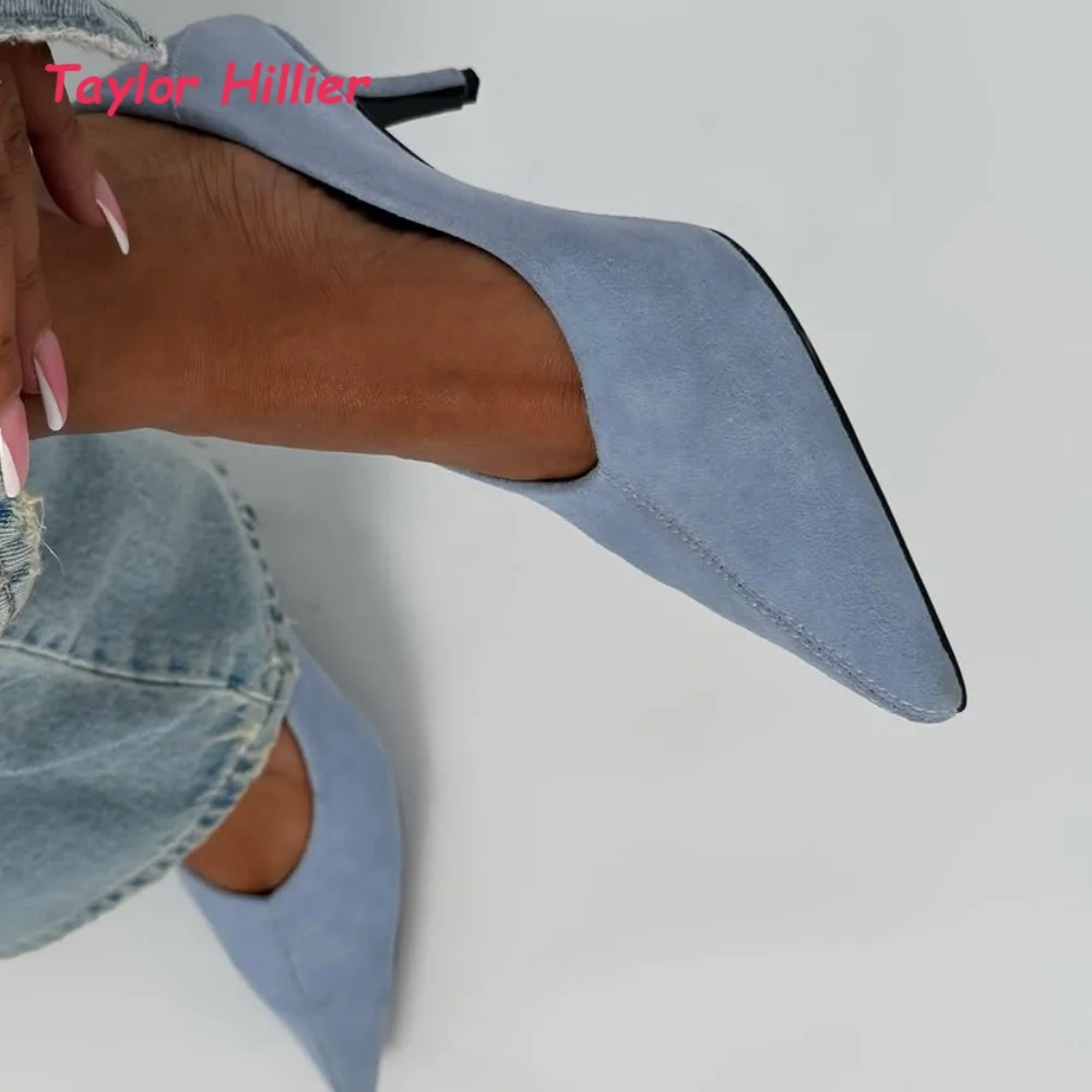 Ladies Pointed Toe Slip On Pumps Faux Suede Stiletto Heels Closed Back Classic Dress Shoes for Office Evening Party Daily Wear