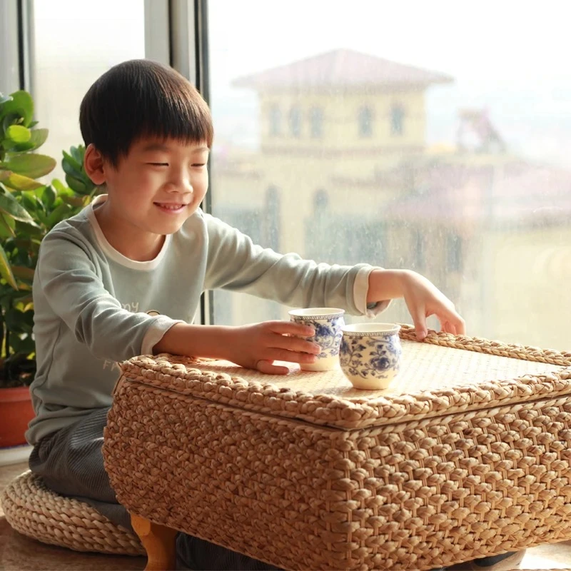 Rattan Floor Tea Table Tatami Style Minimalist Coffee Table for Balcony Low Bedside Small Space