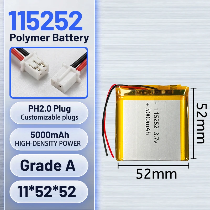 

5000mAh 115252 lithium polymer battery for medical equipment, electrocardiogram machines, GPS trackers, e-book readers, recharge