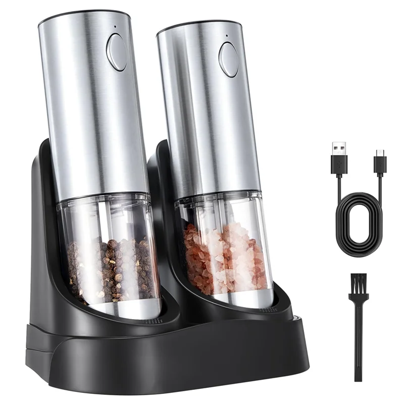 Ensemble de moulin à sel et à poivre électrique-moulin à sel/poivre Rechargeable automatique avec Base de chargement et lumière LED