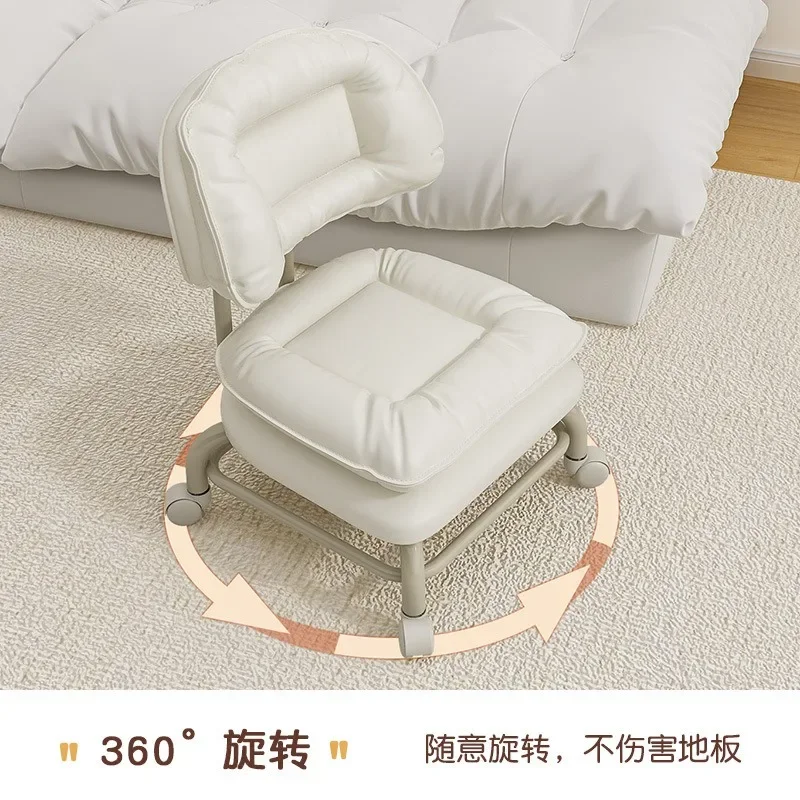 Mobile Small Stool with Universal Casters, Low Pulley Bench with Backrest Kids Shoe Changing Stool for Entryway Living Room Sofa