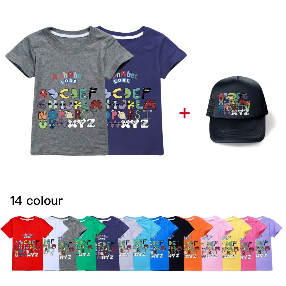 

Children's Summer Alphabet Lore T-Shirts +hats Fashion Girl Short-Sleeved Top Tee Clothes Comfortable Kids Cartoon Casual Shirt