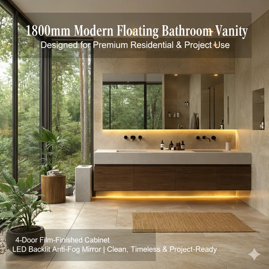Deluxe Floating Bathroom Cabinet Master  Sink Double  With Mirror For Hotel