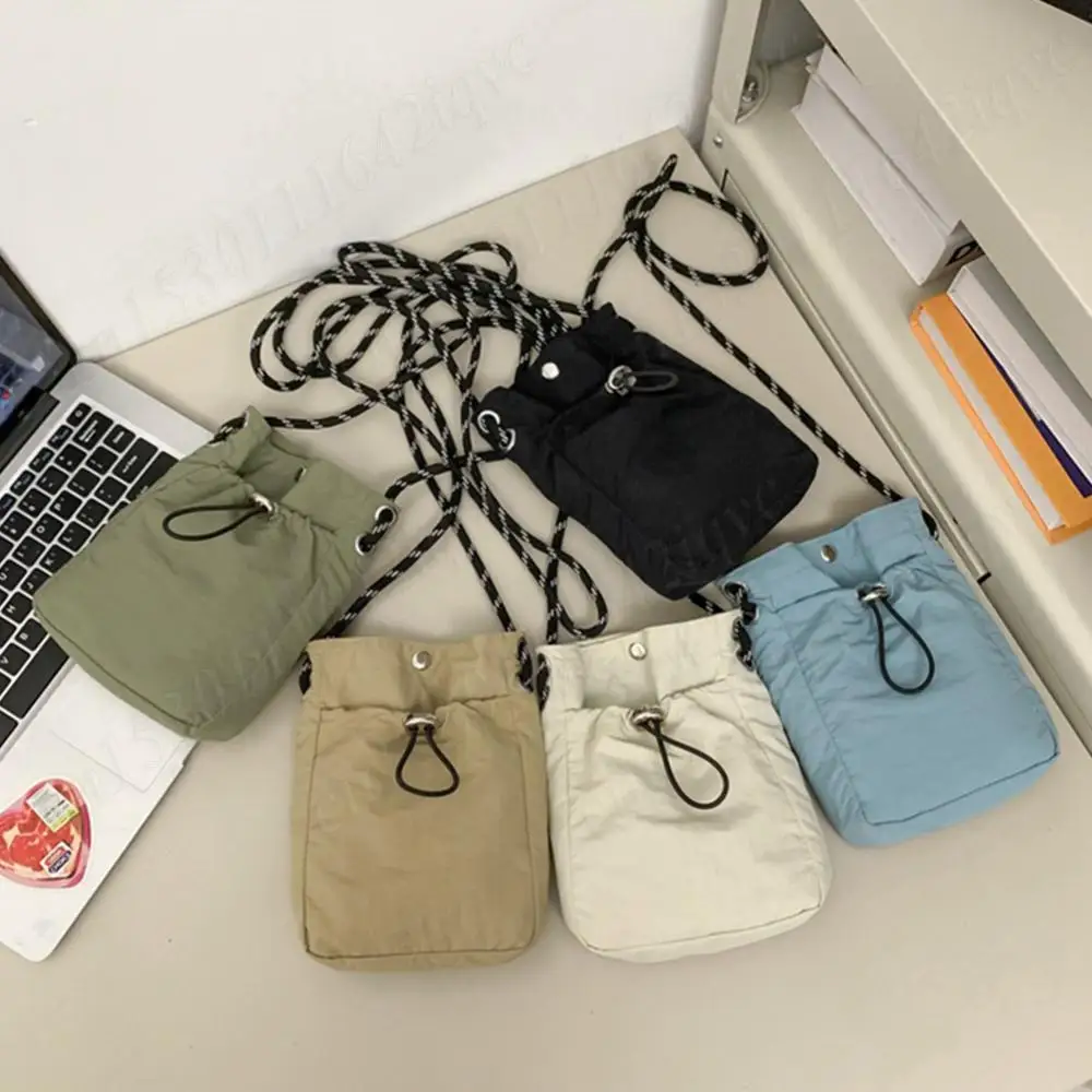 

Women Soft Cloth Drawstring Bag Wear Resist Nylon Chic Crossbody Bag Small Square Mini Phone Wallet Travel Shopping Shoulder Bag