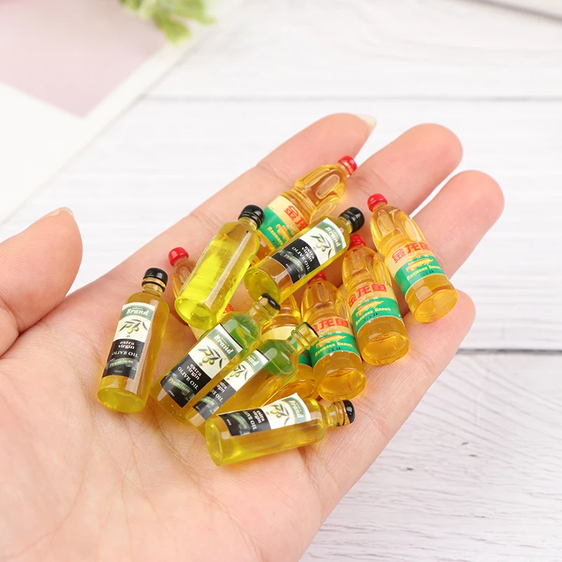 6Pcs/Lot Kawaii Resin Olive Oil Miniature Dollhouse Oil Bottle Mini Resin Cabochon DIY Simulation Food Home Decor