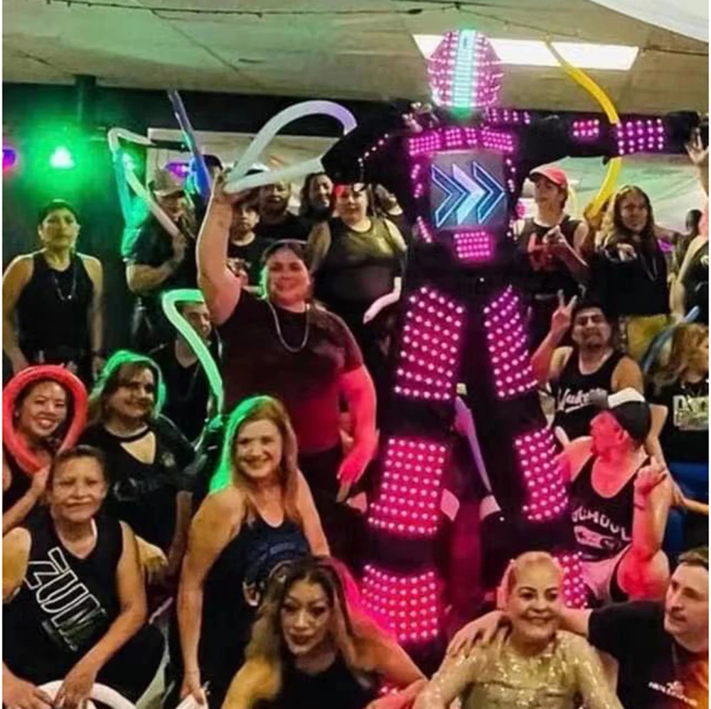 Led robô traje palafitas walker artista rave festa traje de halloween adulto, iluminar dj boate cosplay capacete máscara roupa