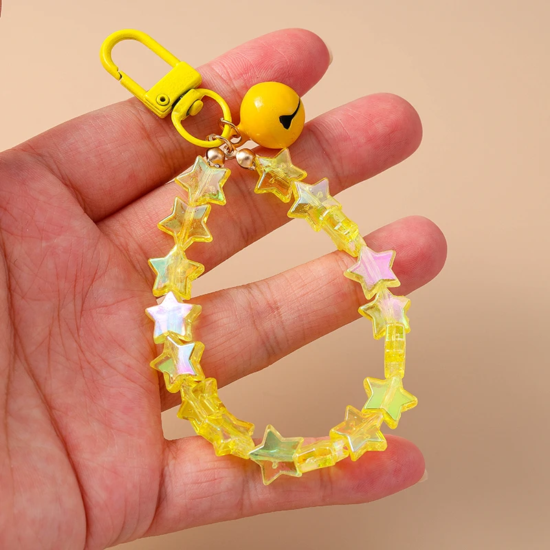 Aihua Bunter Schicker Glas-Popcorn-Ring Glocken-Stern-Perlen-Schlüsselanhänger für Frauen und Mädchen, Handykette, Taschenanhänger, Schlüsselring, Schmuck, Geschenke – Detail 15