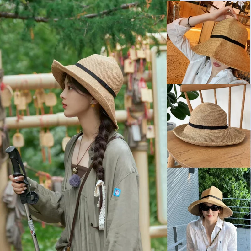 ca4la-yang-beixuan-女性の大きなつばの麦わらサンハット折りたたみ式-uv-保護春夏ファッションアクセサリーバタフライノットハット