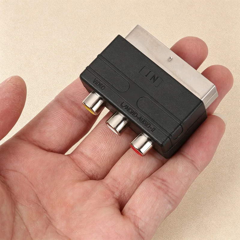1PC For PS4 For WII DVD VCR Scart Male Plug to 3RCA Phono Female New High Quality AV TV Audio Video Adapter Input Converter