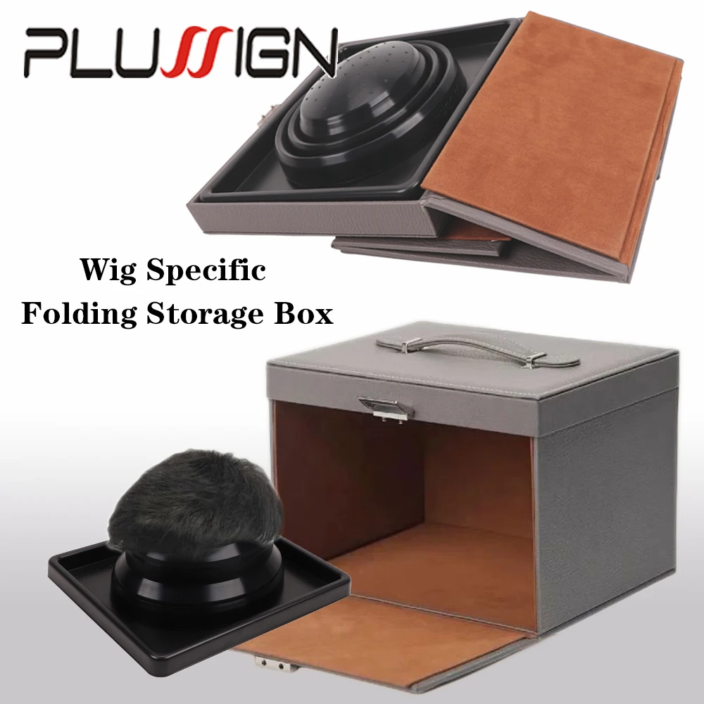 

Synthetic Leather Wig Storage Folding Box For Toupee Closure Frontal Anti Dust Wig Storage Boxes Carrier With Display Head