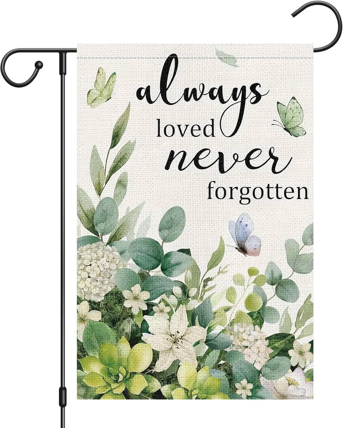 Heyfibro Always Loved Never Forgotten Memorial Garden Flag 12x18 Double Sided Burlap, Spring Summer Eucalyptus Leaves Floral AAS