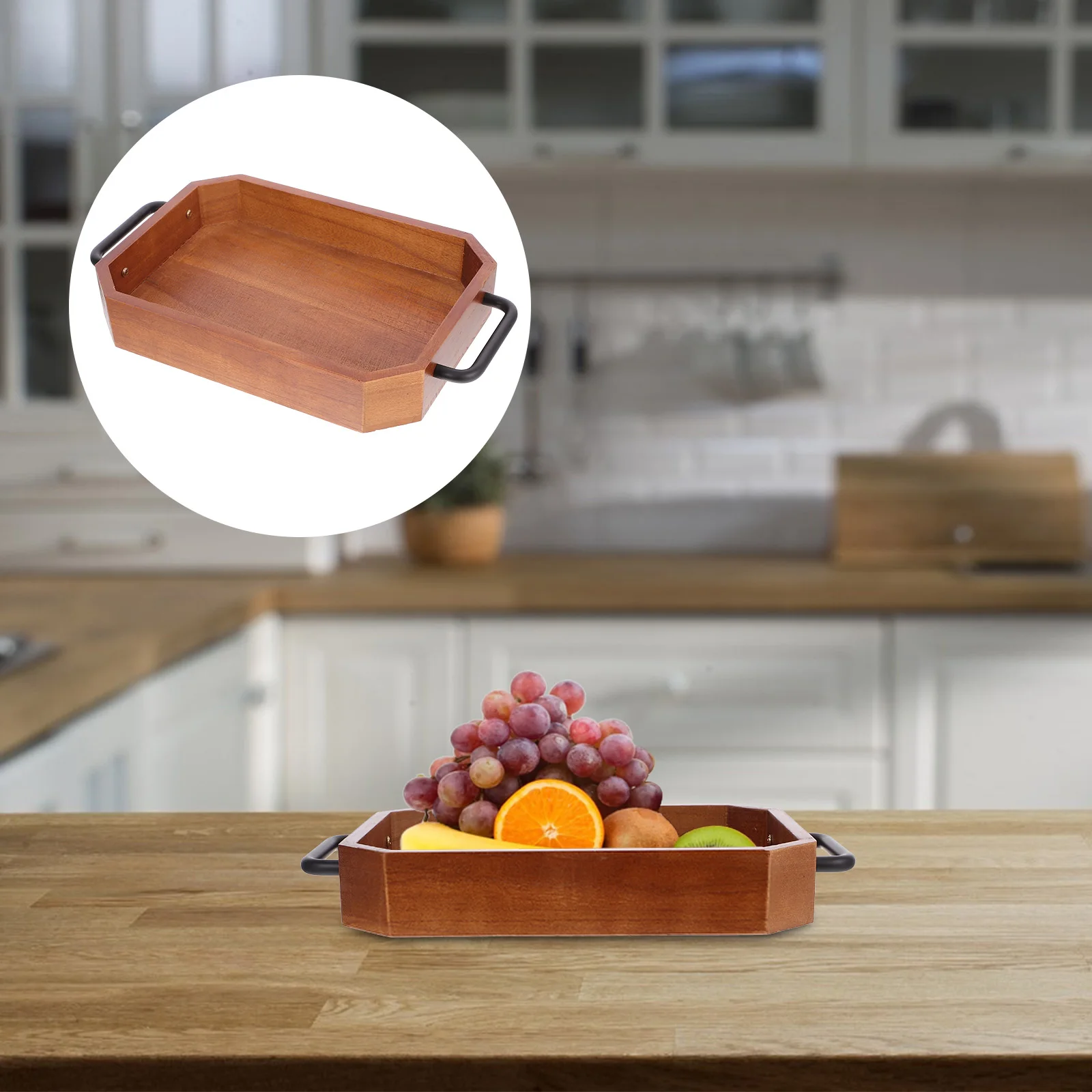 

Vintage Wooden Storage Tray With Handles Decorative Snack Tray Elegant Rectangular Food Serving Tray