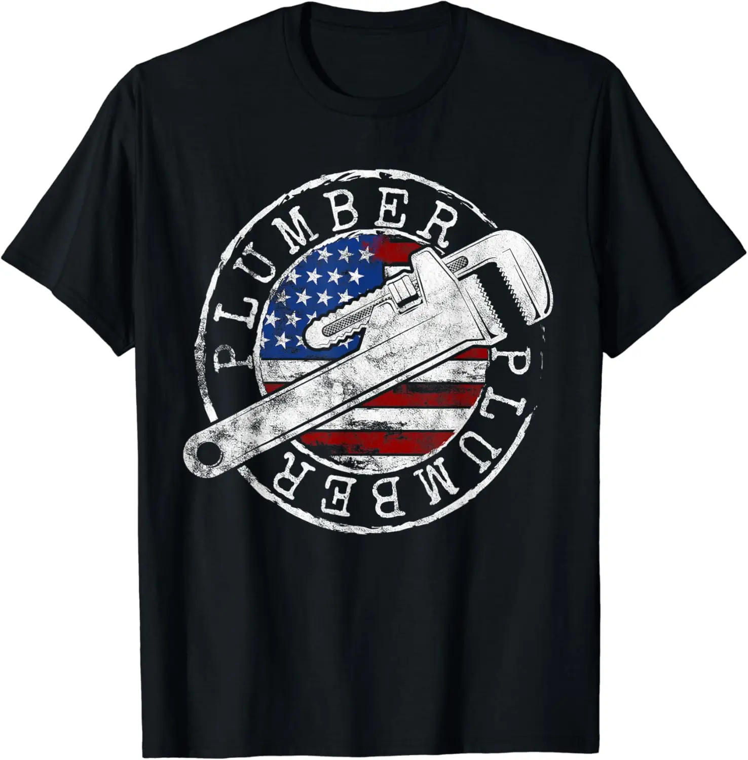 

Plumber American Flag Plumbing Gift Usa Patriot Stamp Style T-Shirt