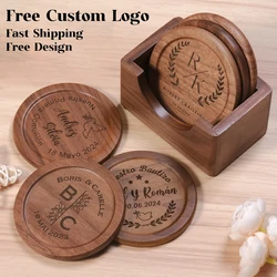 6Pcs/Set Free Customized Engraving Walnut Wood Coasters Placemats Decor Round Heat Japanese Style Drink Coaster Home Decoration