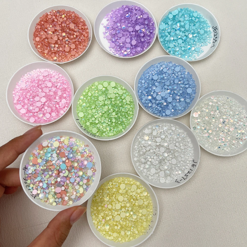 3D Pérola Strass para Nail Art, Cores Sereia Doce, Flatback Redondo, Contas De Cristal, Nail Art Decoração, DIY Manicure Design, 1440PCs