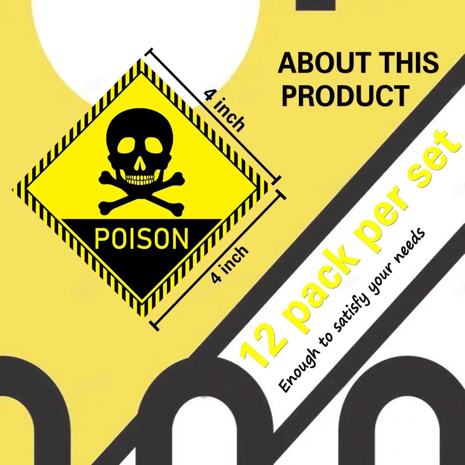 4inch Poison Skull and Crossbones Yellow Danger Poison Sign Stickers  Caution Danger Safety Warning Sign 12pcs