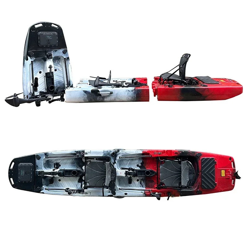 2-Person Double Pedal Sit-On-Top Kayak Modular Hard Plastic Fishing Kayak with Pedal Drive System for Ocean Waters