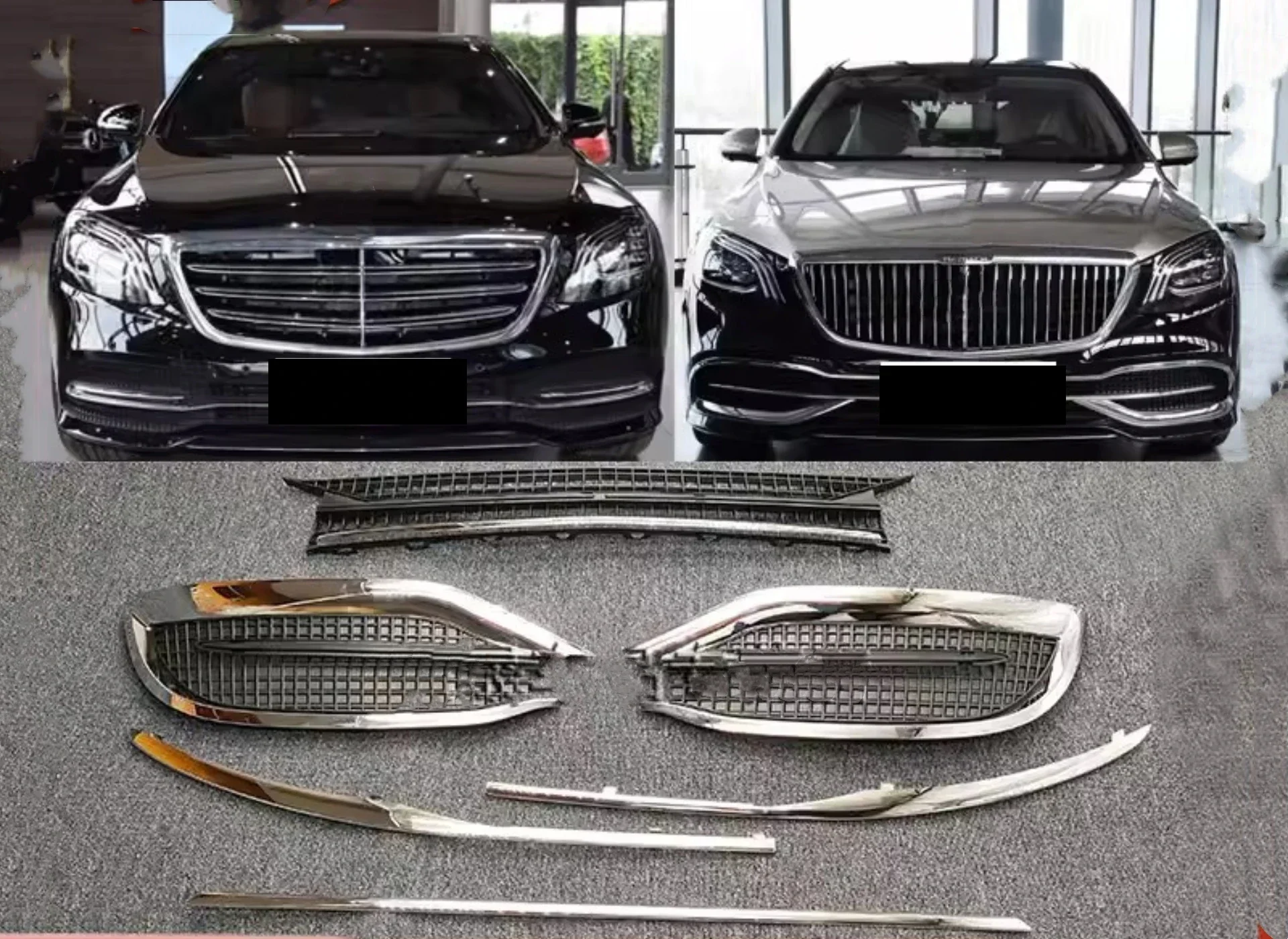 Front Bumper Grill Bright Strip for Mercedes Benz S Class 450 S350 S320 Convert Bottom Grille Body Kit Car Accessories
