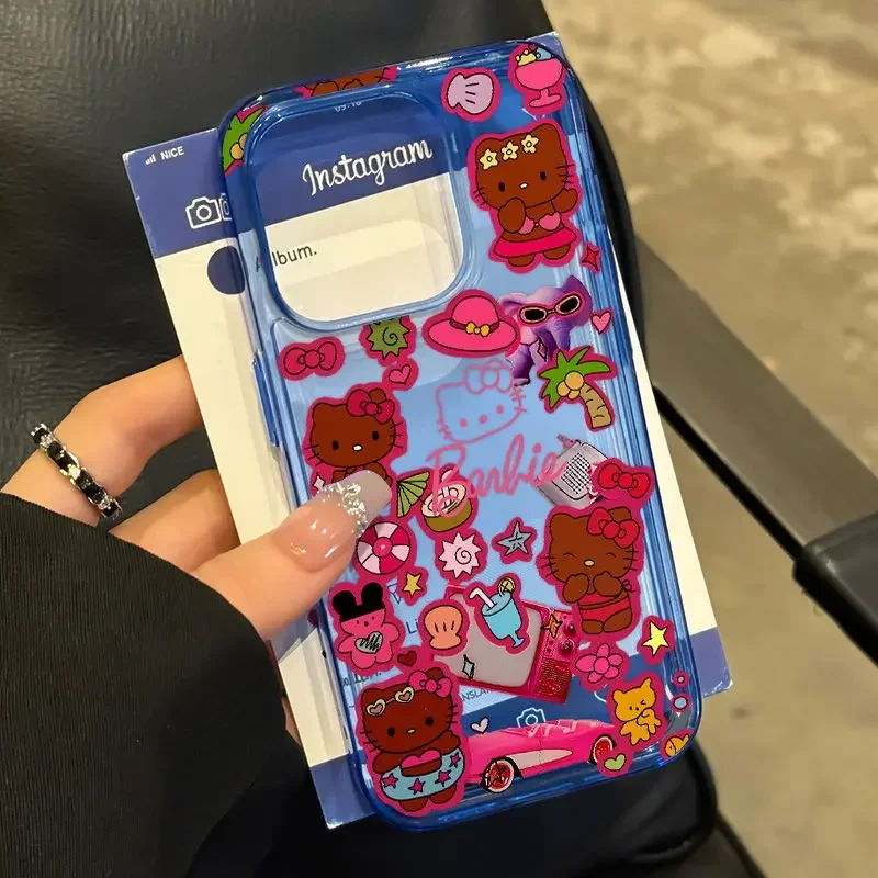 Sanrio Hello Kitty โทรศัพท์มือถือเหมาะสําหรับ Iphone 16 Pro น่ารักการ์ตูน iPhone 15 Pro โปร่งใส Kawaii โทรศัพท์มือถือกรณี