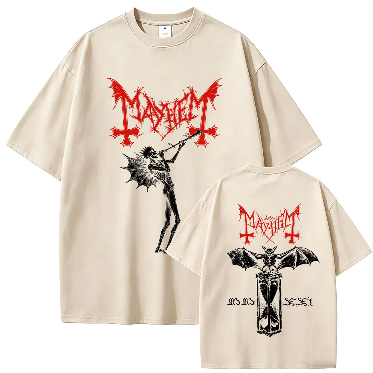 Rock Band Mayhem Double Sided Print T-shirt Summer Men Women Death Black Metal T Shirts Male Retro Gothic Punk Oversized Tshirt