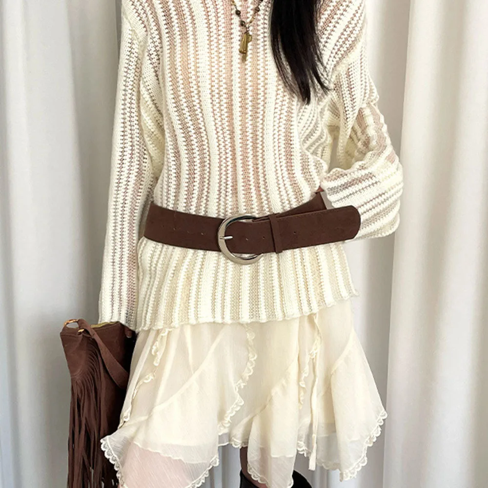 Vintage Suede Boho Belt Y2K Metal Wide Women's Punk Belt Harajuku Gothic Hot Girls PU Leather Belt Beach Party Dress Accessories