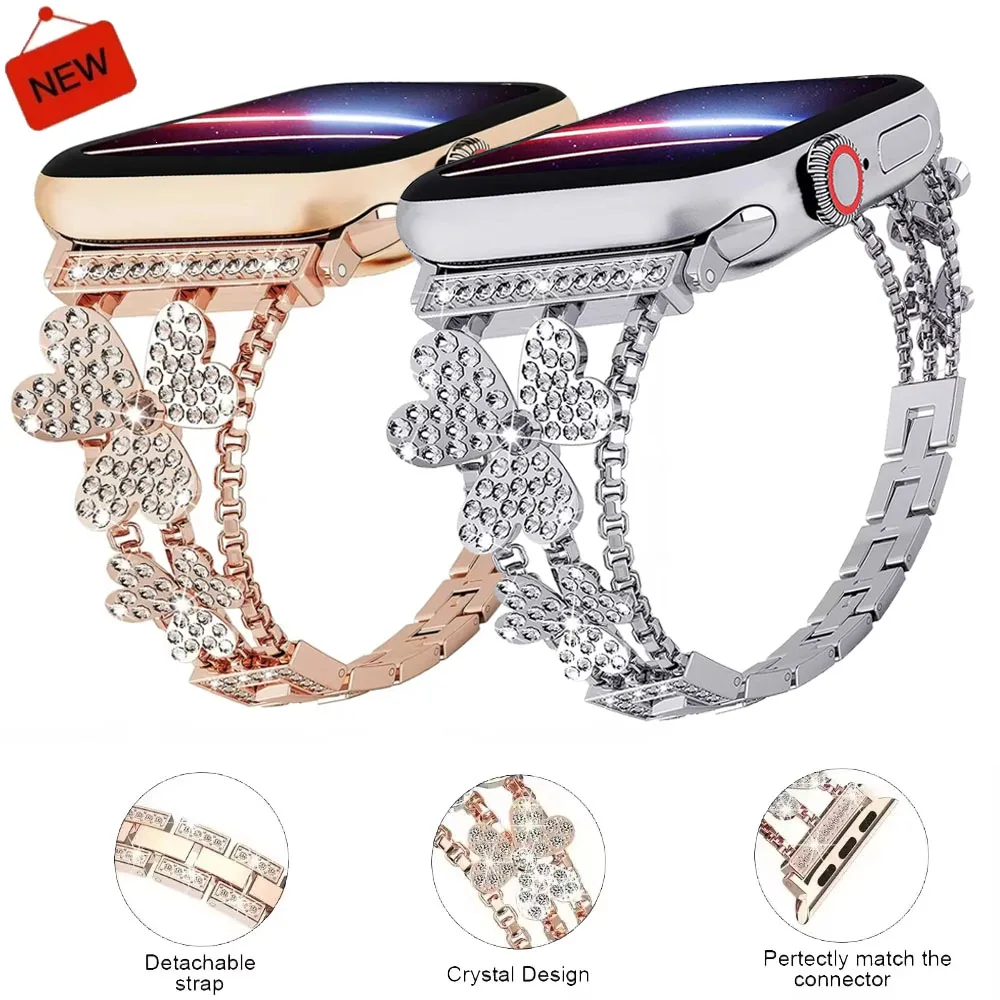

Metal Strap For Apple Watch Ultra/2 49mm 9 8 7 6 5 4 SE 45mm 41mm 40mm 44mm Diamond Band Bracelet For iwatch 10 46mm 42mm Correa
