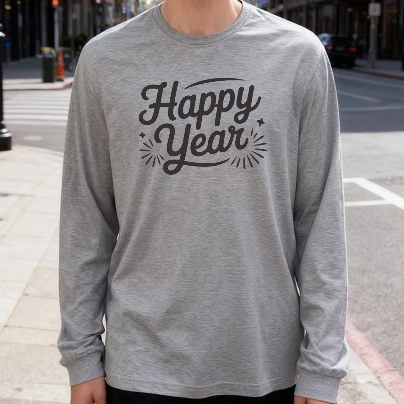 Мужская футболка с длинным рукавом Happy New Year in Elegance, 100% хлопок, 180 г, с круглым вырезом, повседневный стиль, мягкая и дышащая