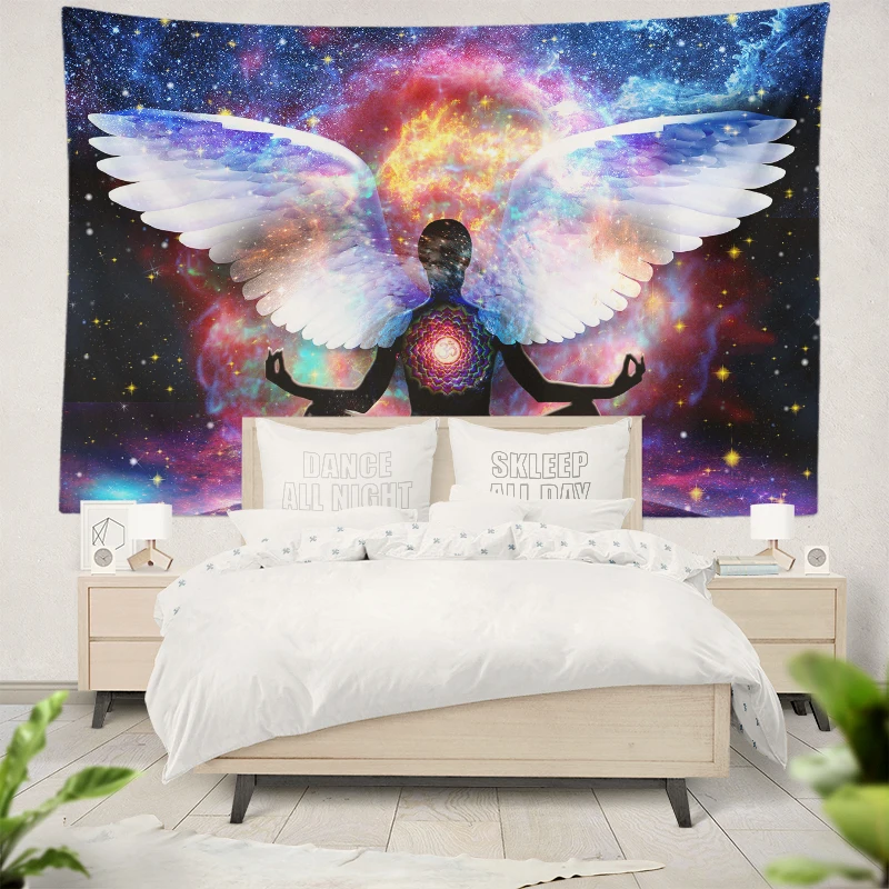 Spiritual Angel's Wings Psychedelic Tapestry Galaxy Wall Hanging Yoga Meditation Mandala Background Wall Blanket Altar Cloth New