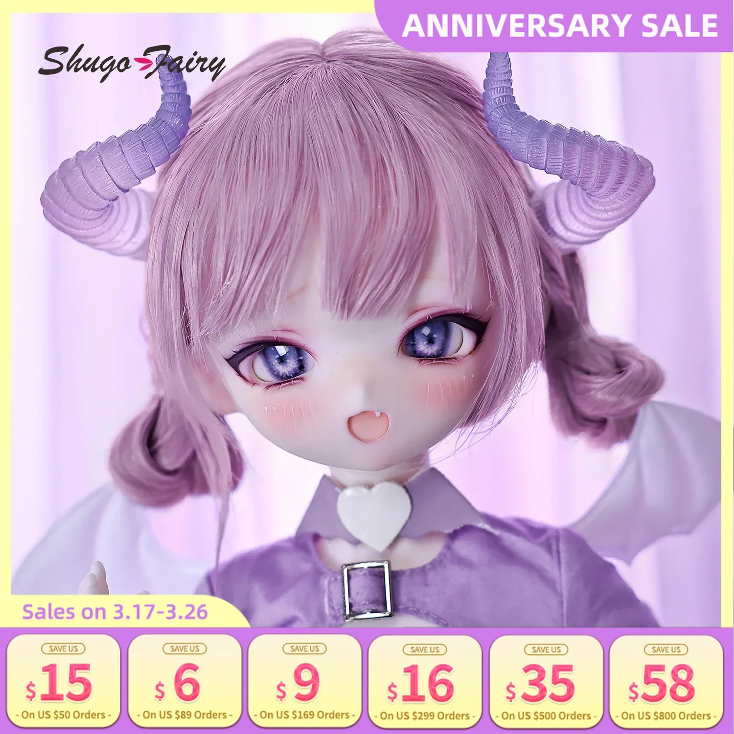 ShugaFairy DevilA Bjd Doll 1/4 Unique Chrismas Gift Transparent Tail Fantasy Demon Lamb Anime Girl Joint Toys Fullset