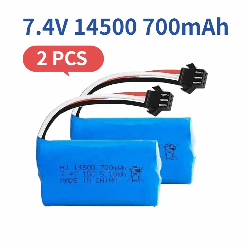 

2PCS 7.4V 14500 700mAh Lithium Battery for 4WD MN82 Climbing Off-road Vehicle Remote Control Car Pickup Truck Batteria