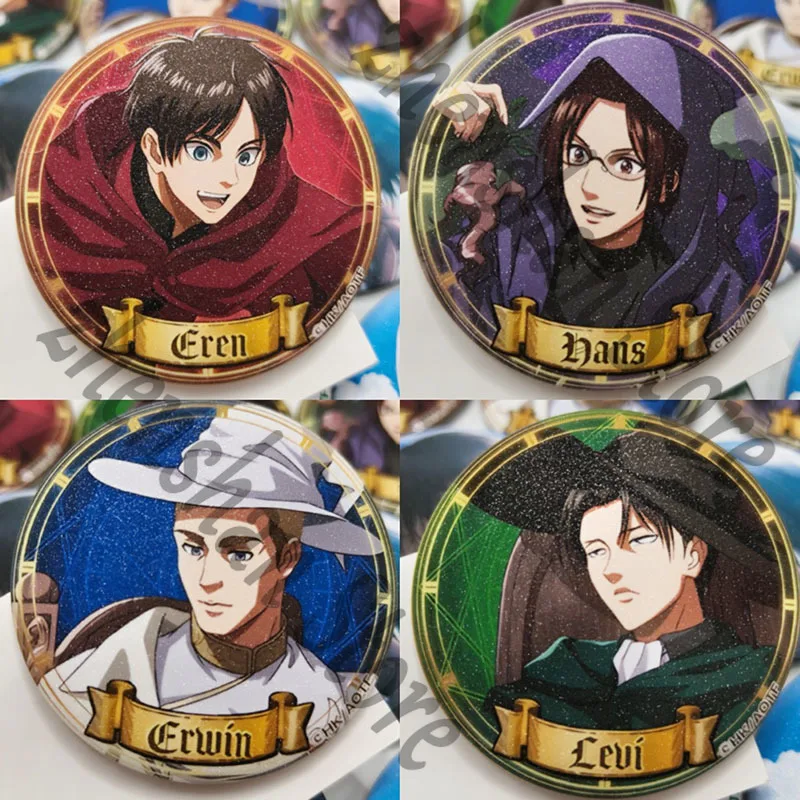 

Attack on Titan Levi Ackerman Hange Zoe Emblem Tinplate Badge Brooch Cosplay Eren Jaeger Breastpin Decoration Bag Hanging Drop
