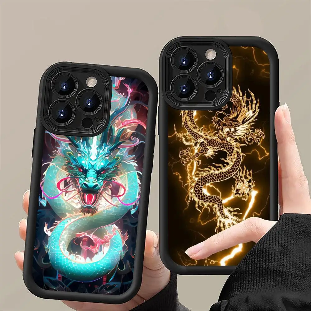 

Чехол для телефона с китайскими драконами для iPhone 17 16 15 14 13 12 11 Air Pro Max Plus, утолщенный, из ТПУ, разноцветный, роскошный