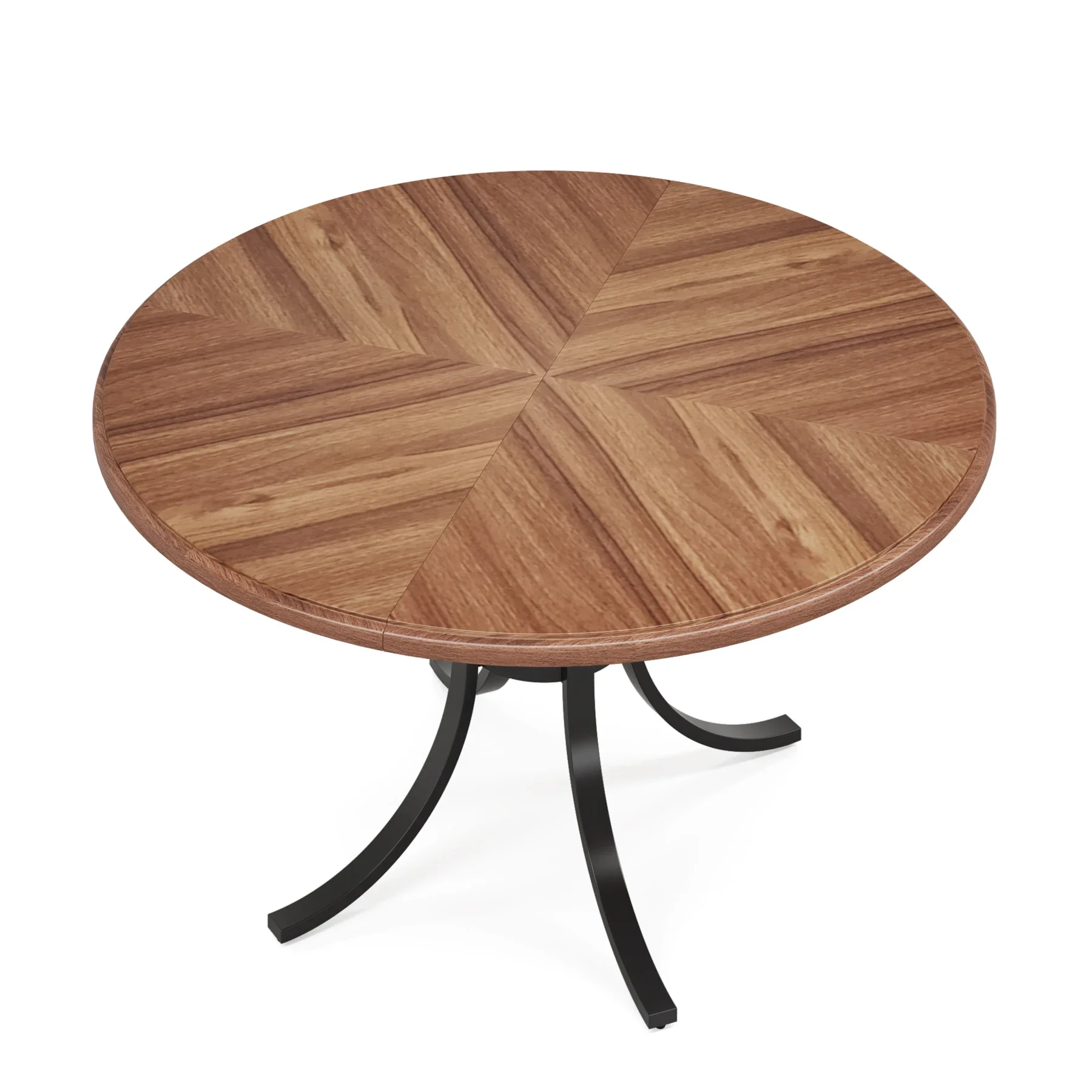 Wood Texture Surface Dining Table, Farmhouse Kitchen Table, Pedestal Base, Round Table for 4 People, Tribes Segments, 47 in