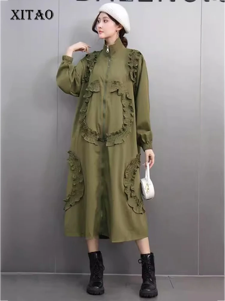 

XITAO Fashion Design Casual Loose Female Dress A-line Patchwork Turn-down Collar Full Sleeve Thin Spring Women Dress GMM1014