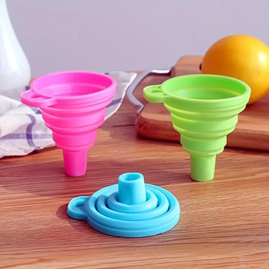 3pcs  random color Mini Funnel, Foldable Funnels For Water Liquid Oil, Kitchen Gadgets Accessories, Kitchen Utensils