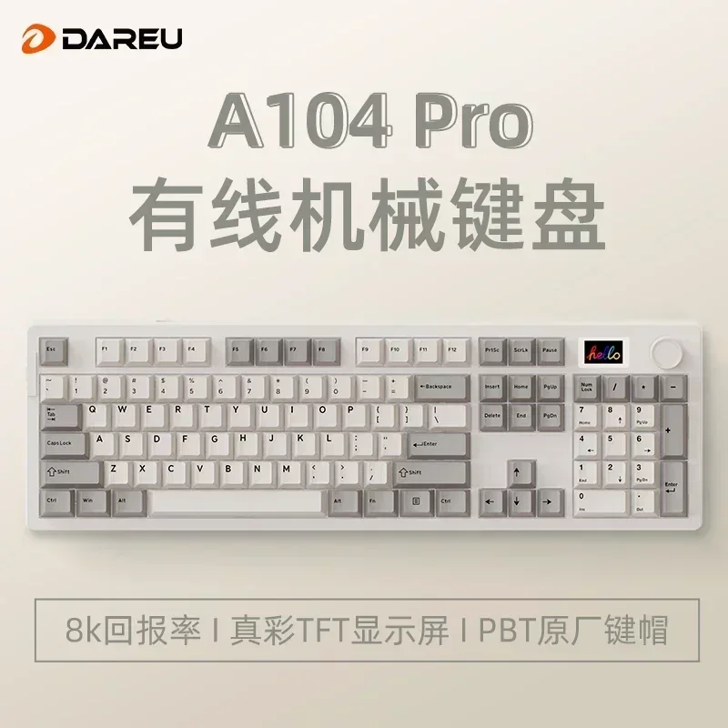 Dareu คีย์บอร์ดสำหรับ A104Pro เกมเมอร์, คีย์บอร์ดแบบกลไกพร้อม TFT สลับหน้าจอ104Key PBT คีย์บอร์ดแบบมีสายแผ่น PC เล่นเกมของขวัญ