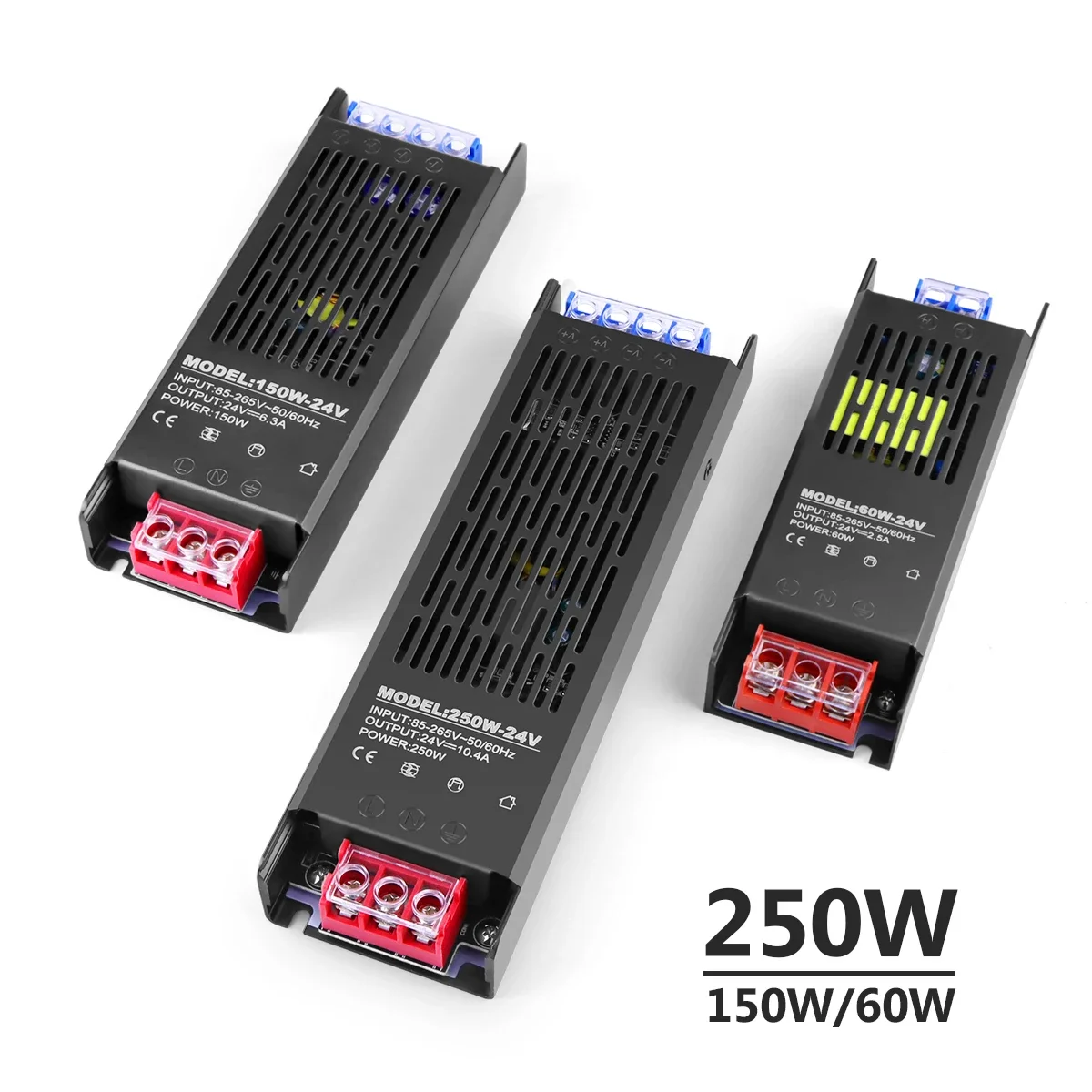 Ultra Thin LED Strip Switch Driver Lamp Aluminum Shell Lighting Transformers AC110V/220V To DC12V 24V 60W 150W 250W PowerAdapter