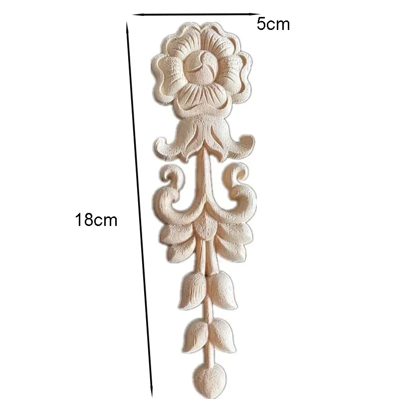 18cm Wooden Applique Carving Decal Unpainted Floral Wood Carved Corner Applique Furniture Cabinet Door Frame Wall Home Decor